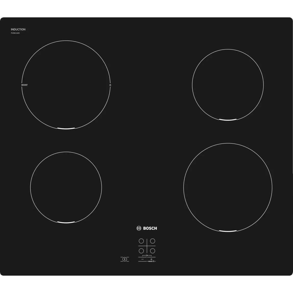 Bosch Serie 2 PUG611AA5E főzőlap Fekete Pultonálló 60 cm Zónás indukciós főzőlap 4 zóna (PUG611AA5E)