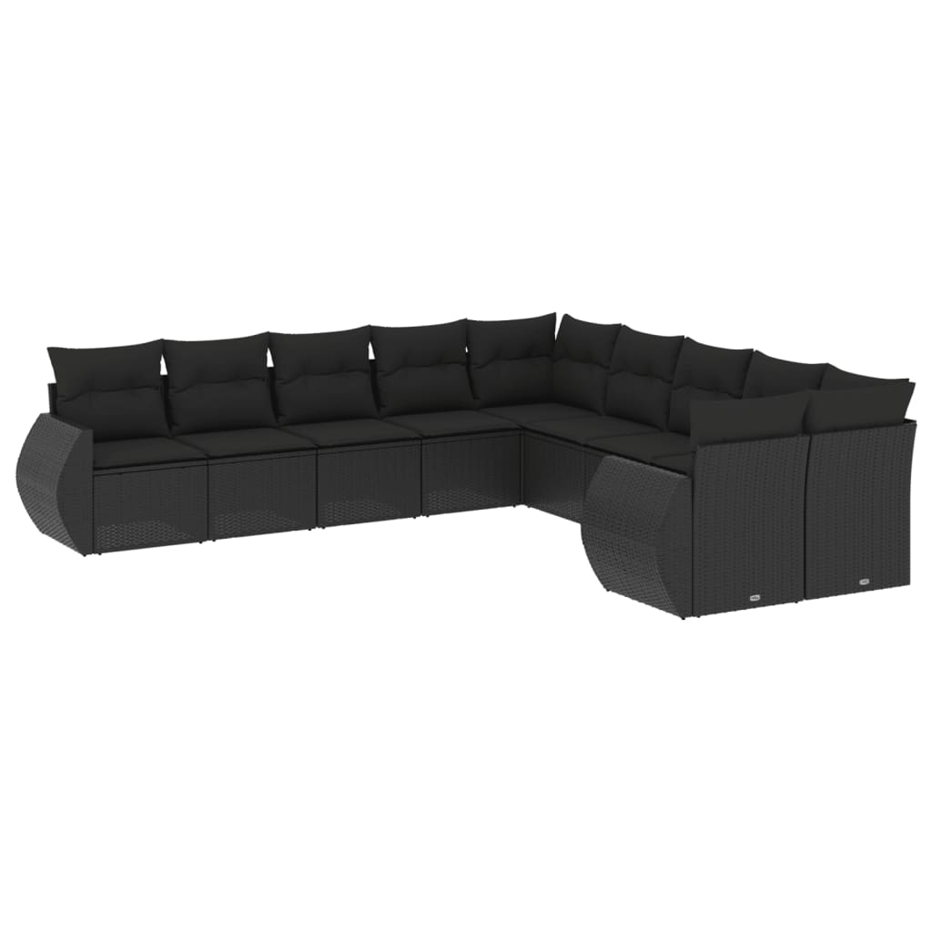 10 részes fekete polyrattan kerti ülőgarnitúra párnákkal (3254242)