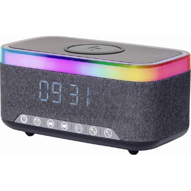 Gembird DAC-SPKBT-QC15-BK Digital alarm clock with speaker wireless charging function Black/Grey (DAC-SPKBT-QC15-BK)