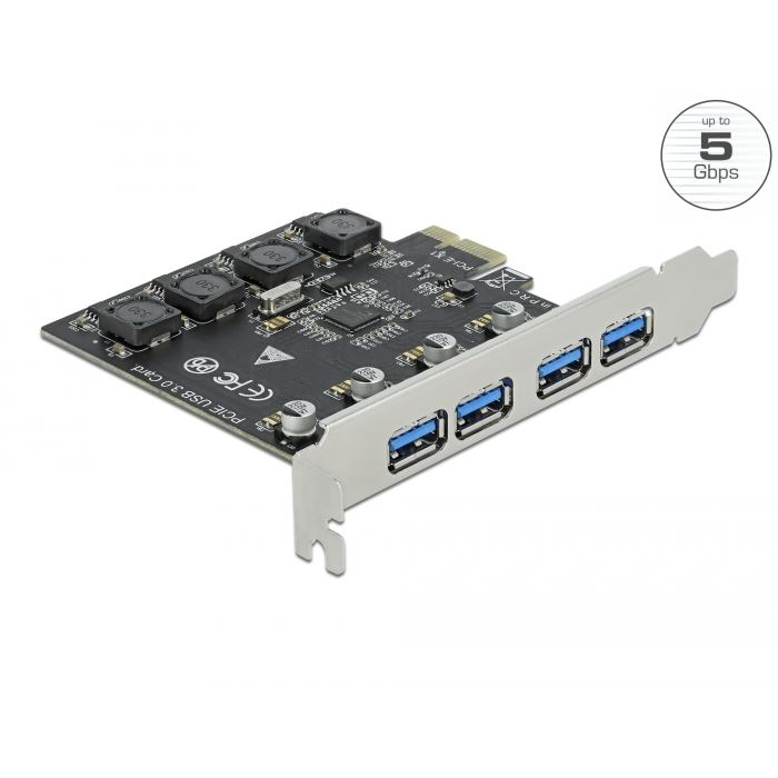 Delock PCI Express x1 Kártya -4 x külső A-típusú USB anya csatlakozó (USB 3.2 Gen 1) (90509) (delock90509)