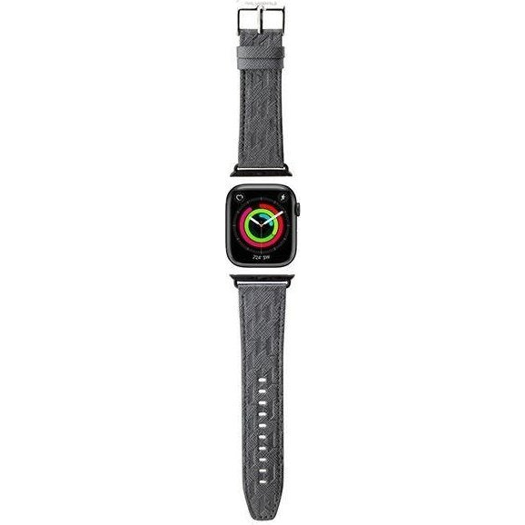 CG MOBILE KARL LAGERFELD SAFFIANO MONOGRAM pótszíj (egyedi méret, kicsi, bőr hatású, fém csat) EZÜST Apple Watch Series 11 42mm / Watch Series SE 3 40mm / Watch Series 5 40mm (KLAWMSAKLHPG)