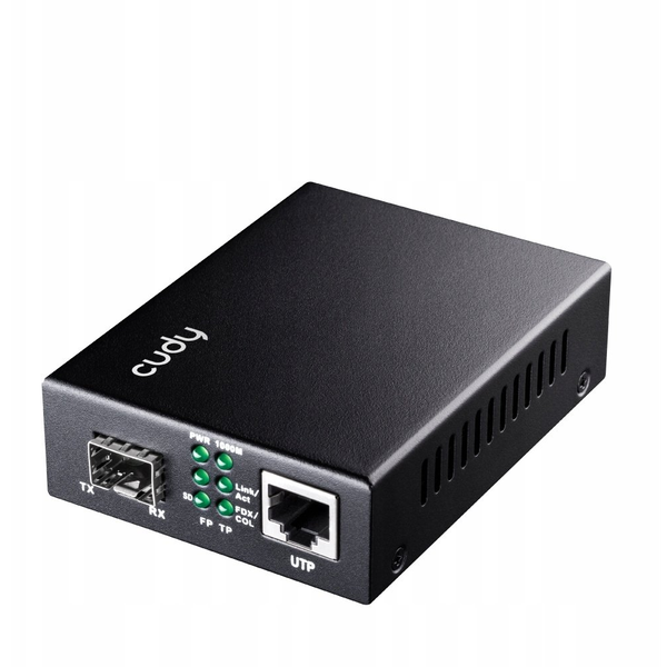 Cudy Gigabit Ethernet PoE+ Media Converter, MC220P 2.0 netværksomformer til medie 1250 Mbit/s Sort