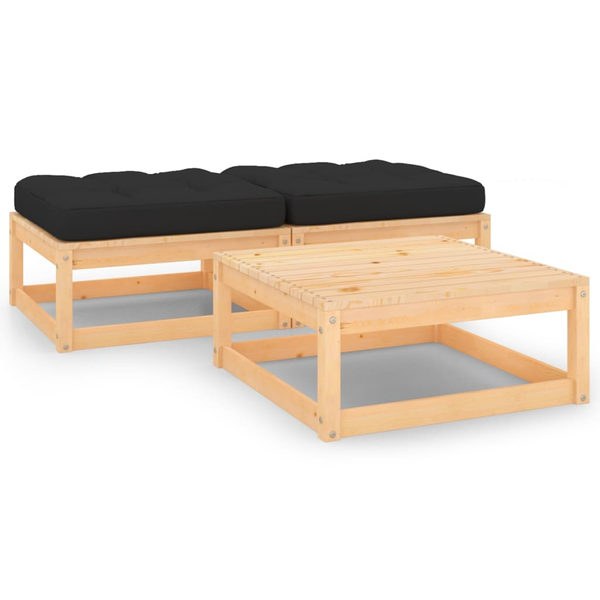 Set mobilier grădină cu perne, 3 piese, lemn masiv de pin