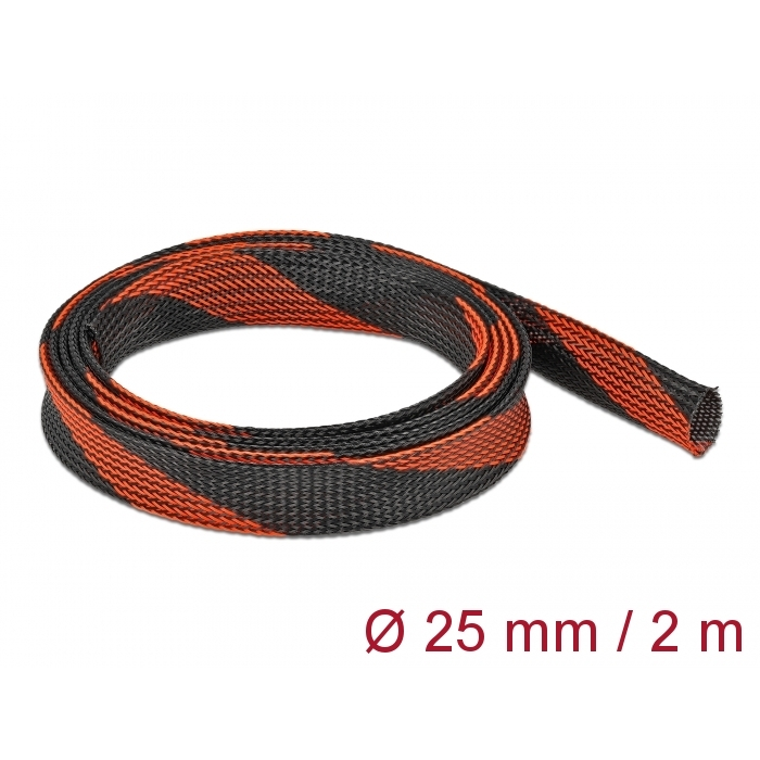 Delock Fonott kábelharisnya nyújtható 2 m x 25 mm fekete-piros (20748)