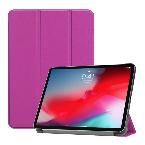 Tok álló, bőr hatású (aktív FLIP, oldalra nyíló, TRIFOLD asztali tartó funkció) LILA [Apple IPAD Pro 11 (2018)] (5996457824571)