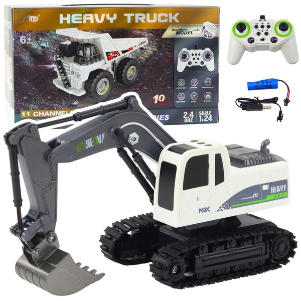 Lean Toys Távirányítású Rc Lánctalpas Kotrógép Fények és Hangok Fehér Színben 1:24