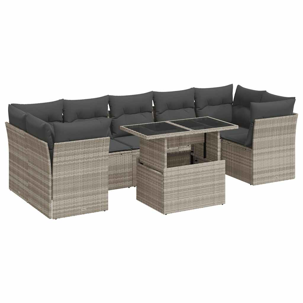 10 részes világosszürke polyrattan kerti ülőgarnitúra párnákkal (3326223)