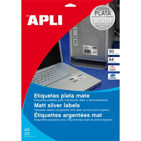 Apli 63,5x29,6mm poliészter időjárásálló Etikett kerekített sarkú 540 etikett/csomag Ezüst (10070)