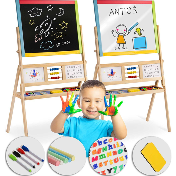 Ricokids Multifunctional Large Magnetic Chalkboard and Rotating Clock for Kids - Colorful Learning Tool