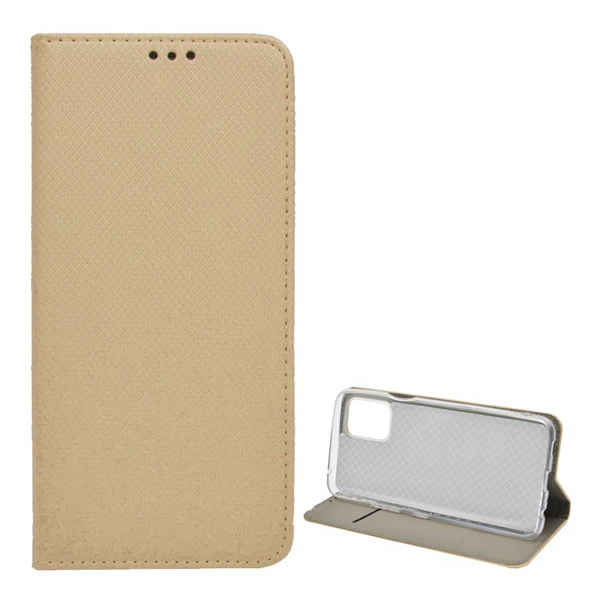 Tok álló, bőr hatású (FLIP, oldalra nyíló, asztali tartó funkció, rombusz minta) ARANY [LG K42 (LM-K420HM)] (5996591025087)