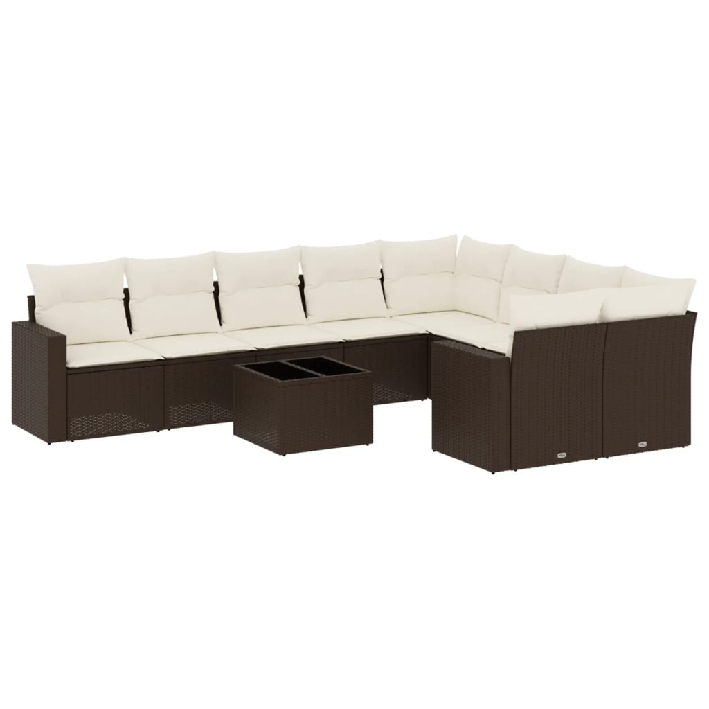10 részes barna polyrattan kerti ülőgarnitúra párnákkal (3219443)
