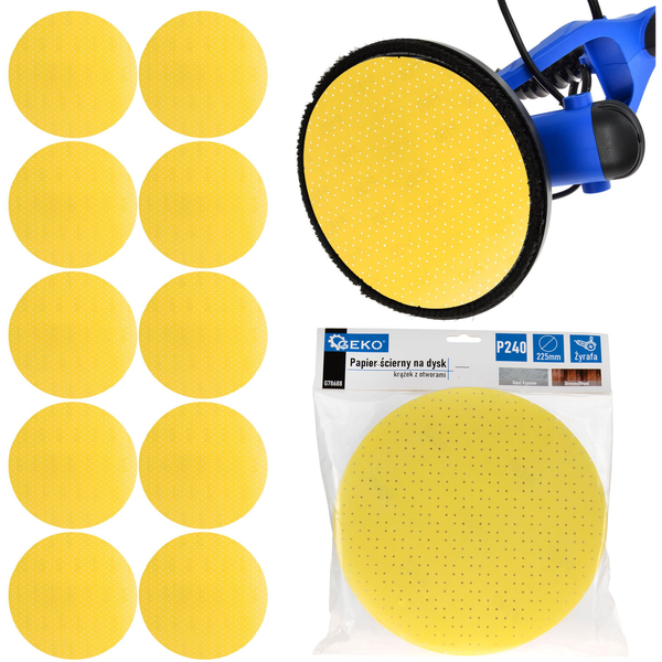 Geko Papier ścierny na dysk – krążek z otworami 225mm P240 /żyrafa/ (10/100/500)