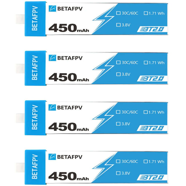 BetaFPV BT2.0 450mAh 4-pack | Zestaw baterii do dronów 1S | 3.8V, 450mAh