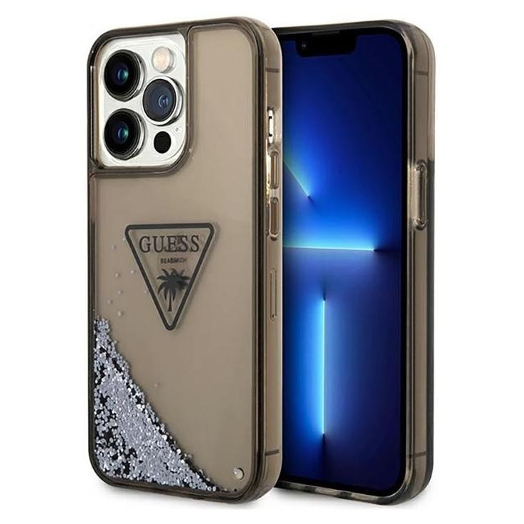 Guess Liquid Glitter Triangle Logo Apple iPhone 14 Pro Max Tok - Fekete/Átlátszó (GUHCP14XLFCTPK)