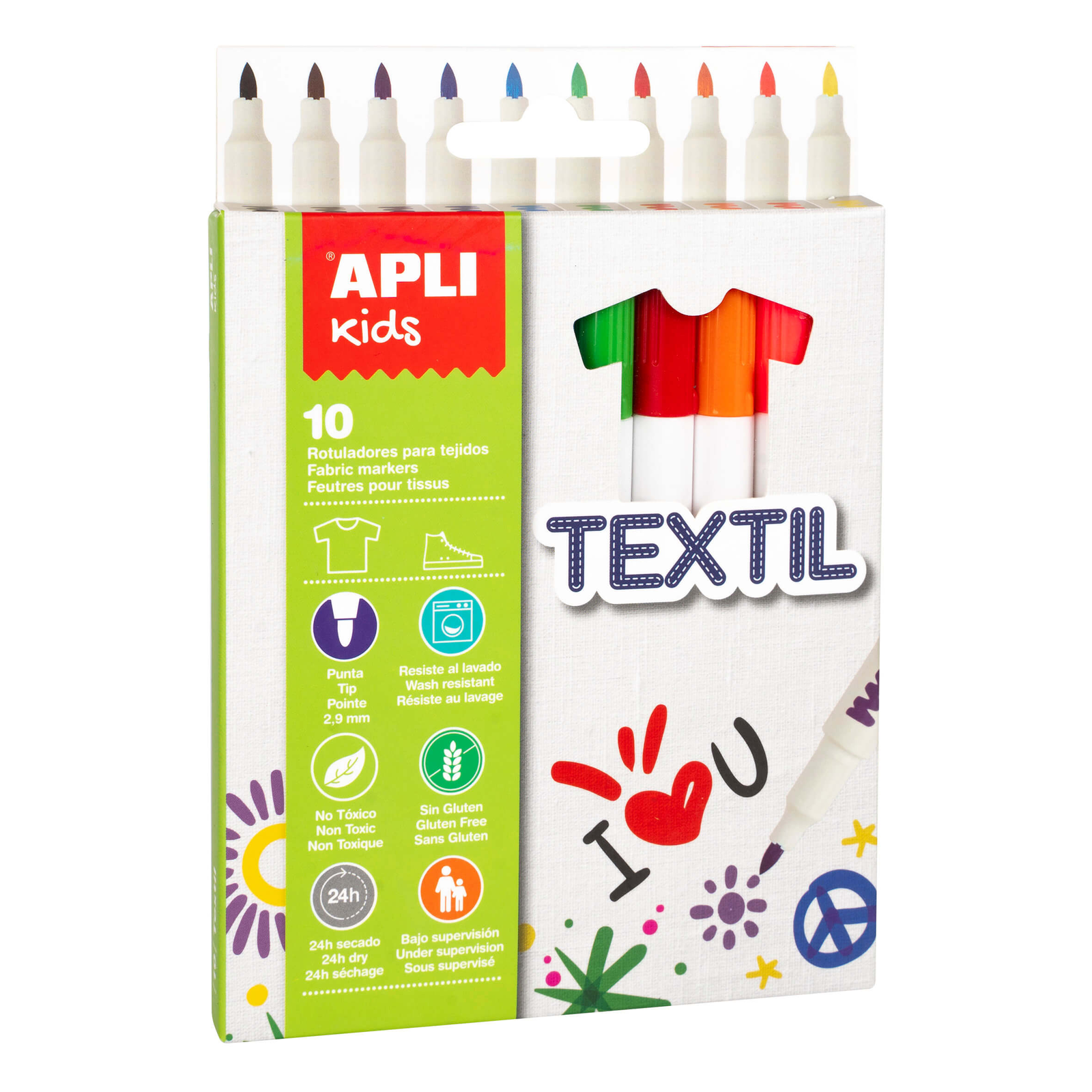 Apli Kids Textil 2,9 mm Textilmarker - Vegyes színek (10 db/ csomag) (18220)