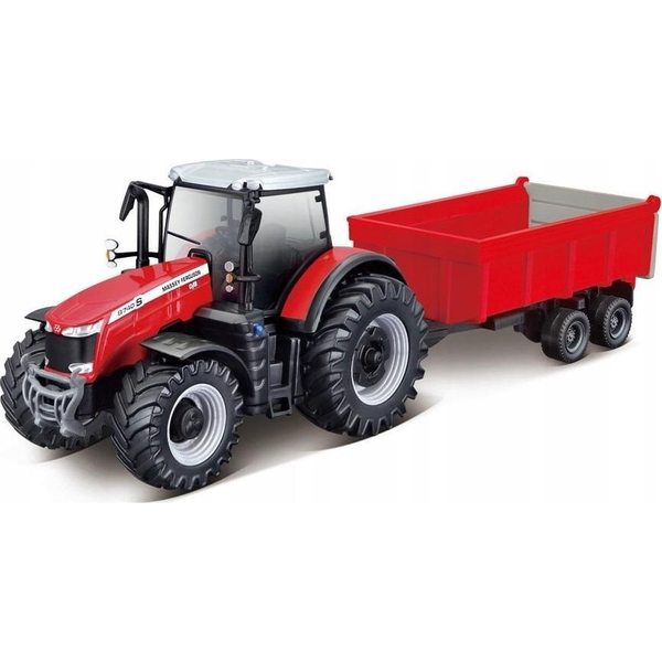 Bburago Massey Ferguson 8740S traktor utánfutóval – fém játékmodell, 1:50, 10 cm