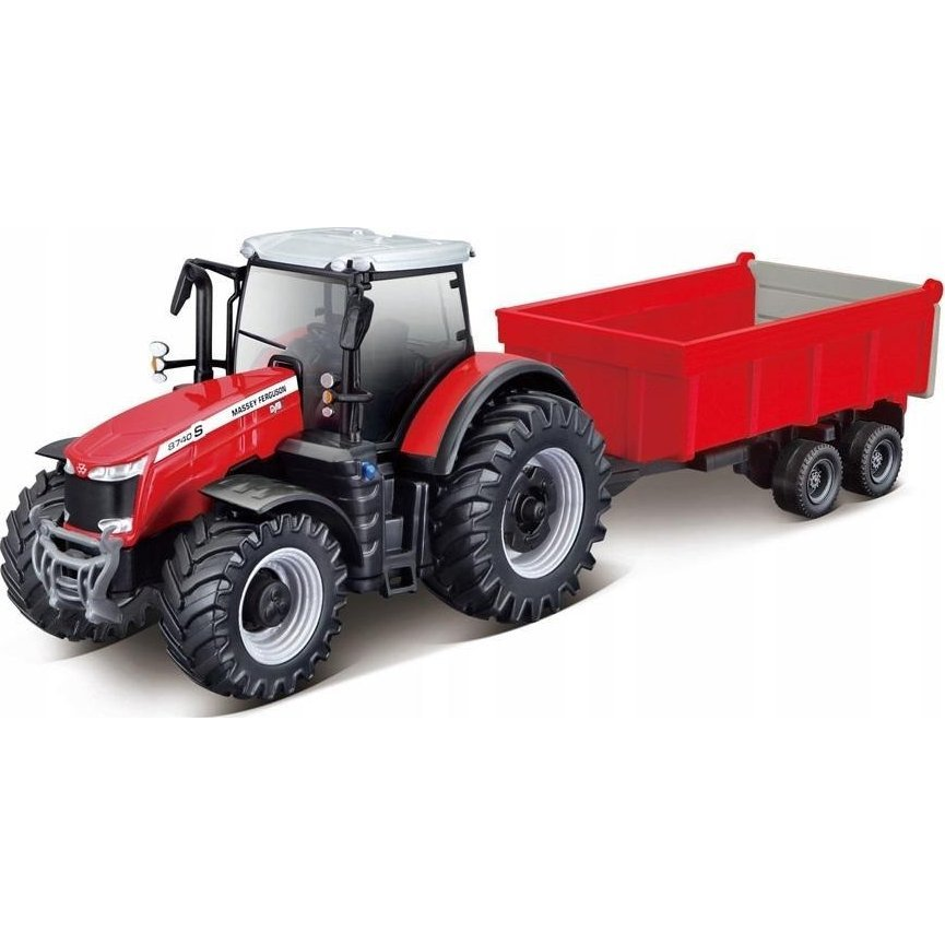 Bburago Massey Ferguson 8740S traktor utánfutóval fém játékmodell, 1:50, 10 cm (4893993316625)