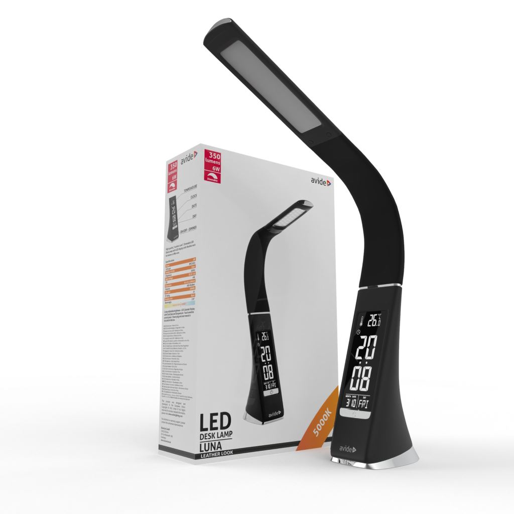 Avide LED asztali lámpa üzleti bőrhatású naptár fekete 6W (ABLDL-BLC-6W-BL) (ABLDL-BLC-6W-BL)