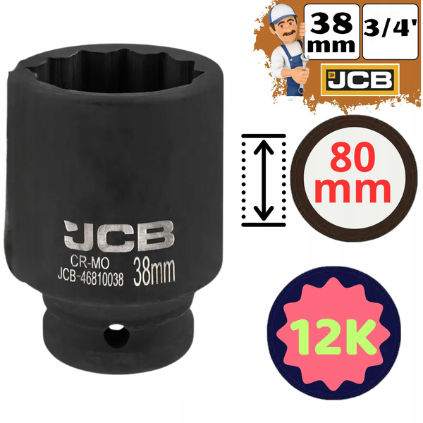 JCB Nasadka udarowa głęboka 3/4" 38mm (12-kątna)