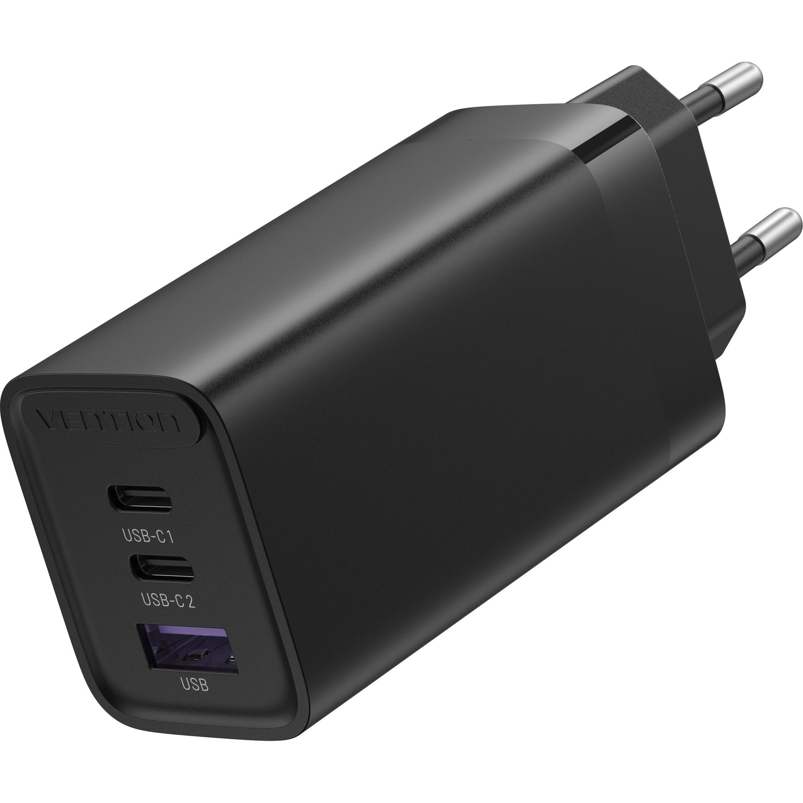 Vention FEDB0-EU GaN 2x USB-C / USB-A Háólózati töltő - Fekete (65W) (FEDB0-EU)