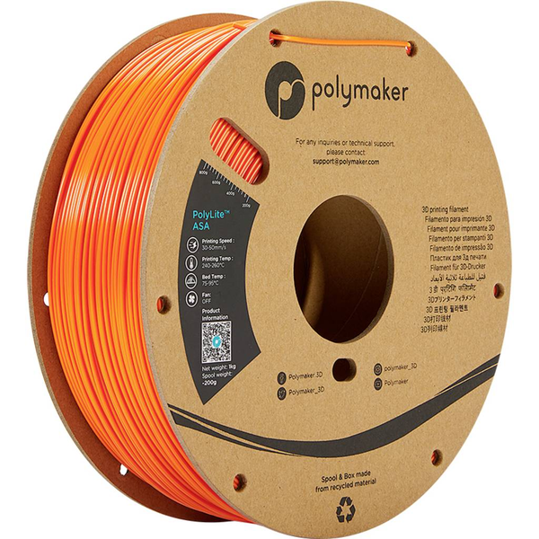 Polymaker PF01007 Orange 3D nyomtatószál ASA UV álló, időjárásálló, hőálló, ütésálló 1.75 mm 1000 g Narancs PolyLite 1 db (PF01007;0)