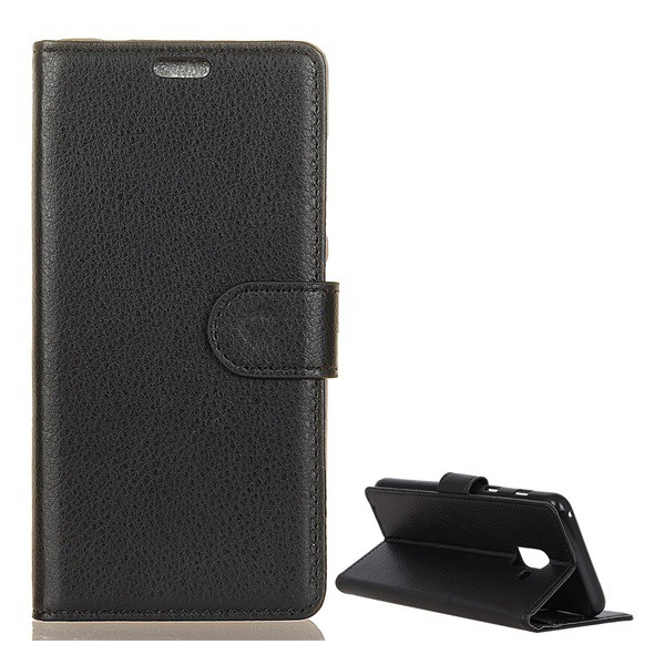 Tok álló, bőr hatású (FLIP, oldalra nyíló, asztali tartó funkció, prémium) FEKETE [Samsung Galaxy A6+ (2018) SM-A605F] (5996457769605)