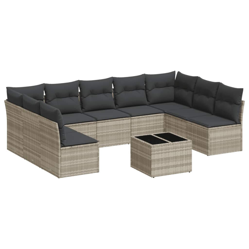 10 részes világosszürke polyrattan kerti ülőgarnitúra párnákkal (3249921)