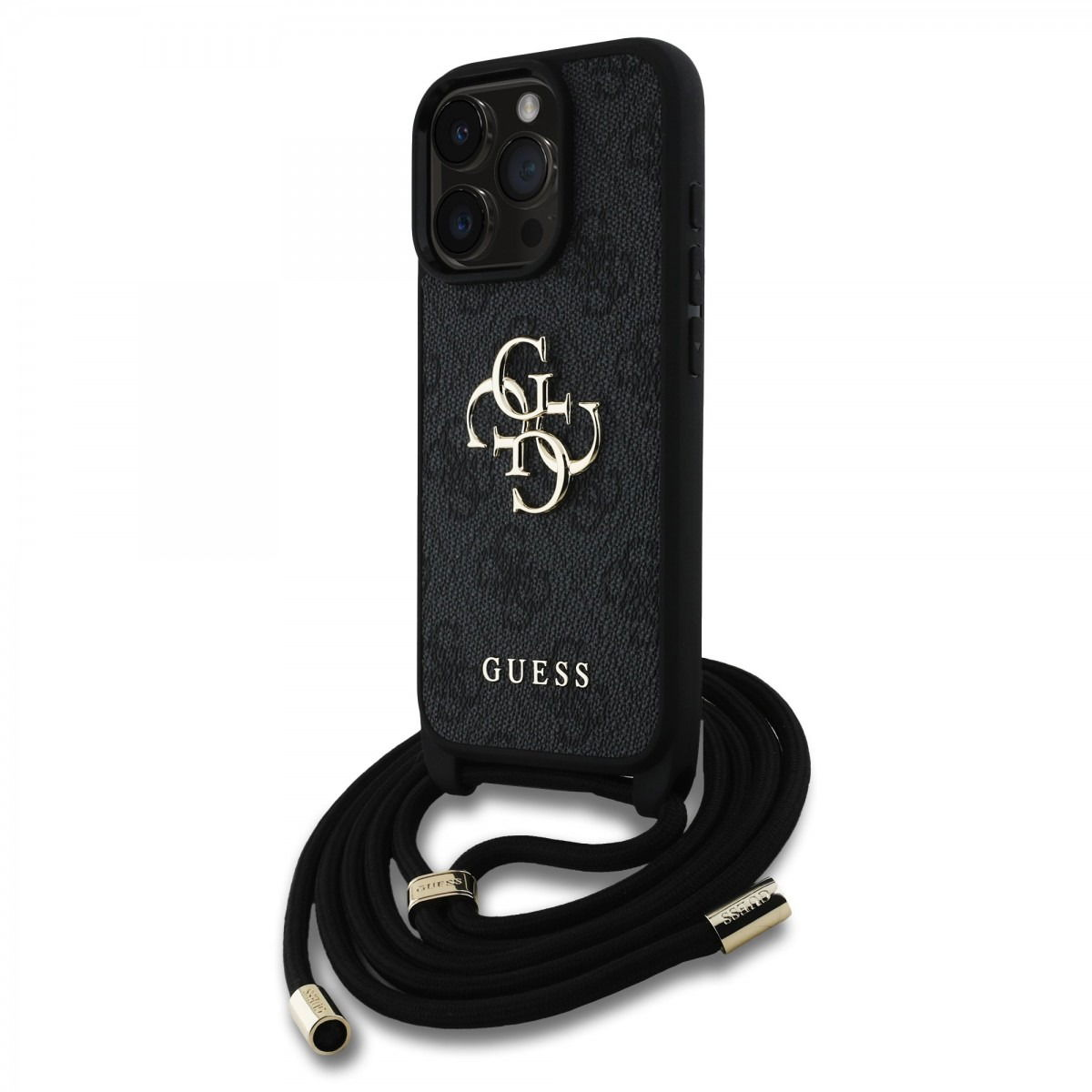 Guess PU 4G Metal Logo Crossbody iPhone 16 Pro fekete keresztpántos tok (GUHCP16LP4GMGCRK)