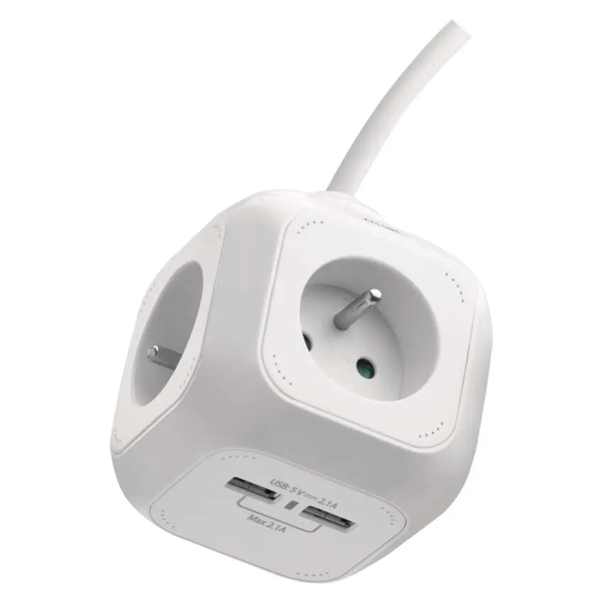 EMOS P04119U elosztó kocka 2 francia aljzat 2 USB port 1.9m fehér (1902040190) (emos1902040190)