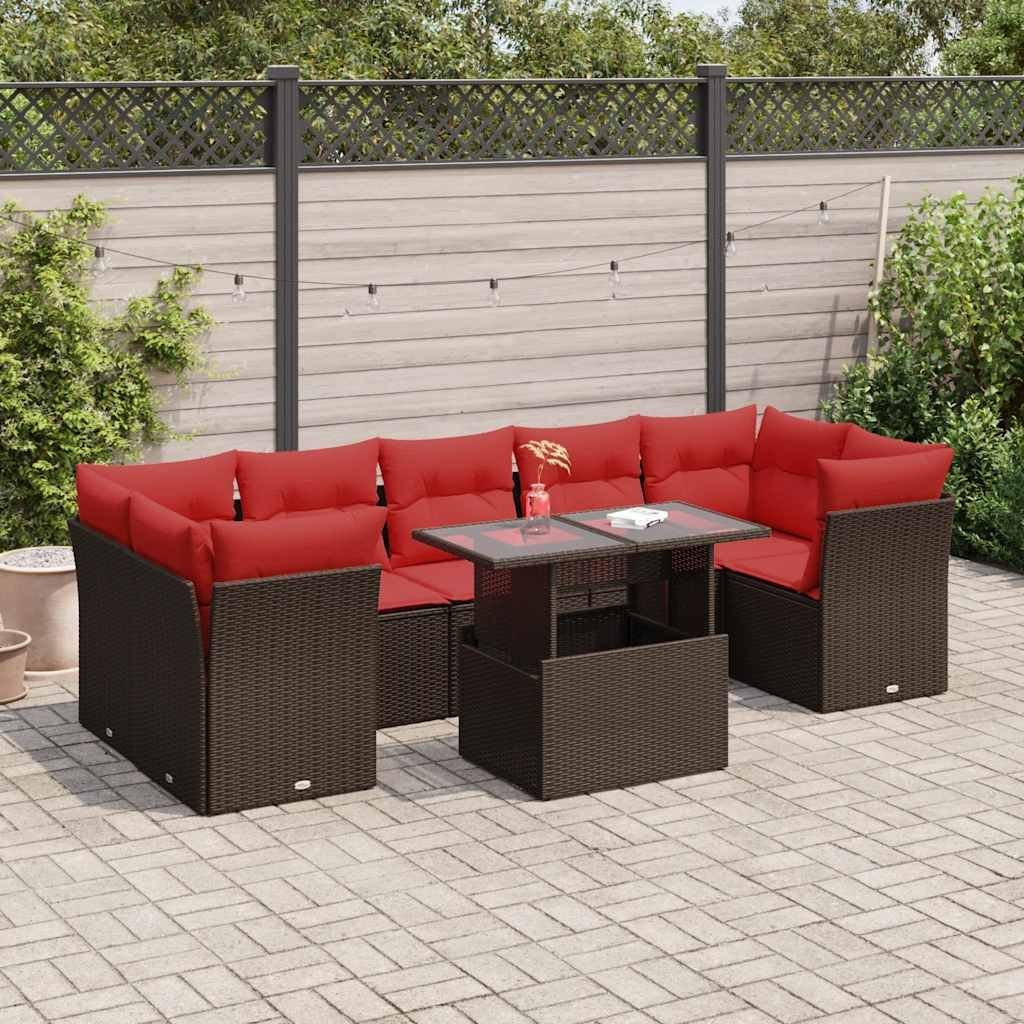 8 részes barna polyrattan akácfa kerti ülőgarnitúra párnákkal (3326125)