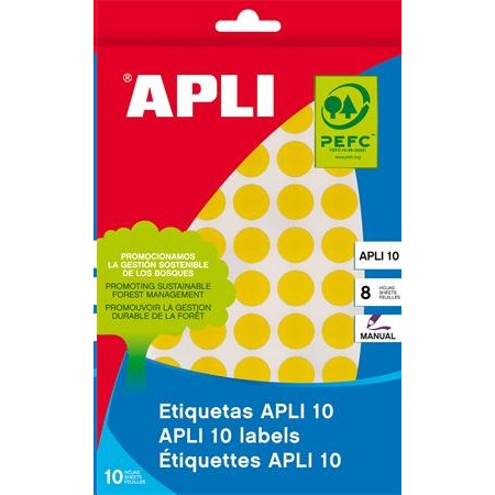 APLI 10 mm kör, kézzel írható etikett, sárga 1008 darab (LCA2730) (LCA2730)