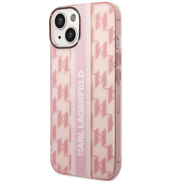 Apple iPhone 14 Plus, Пластмасов заден капак, Monogram pattern, Karl Lagerfeld Mono Vertical Stripe, pink (XP127172)