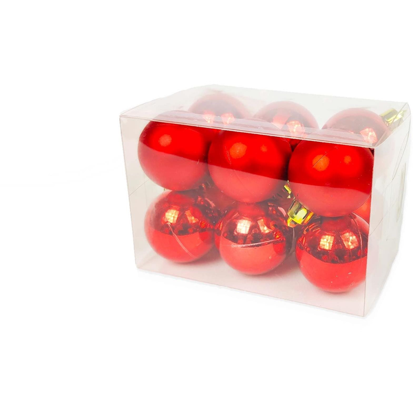 LAALU Karácsonyi dísz - gömb, piros, 4 cm átmérőjű, 12 db