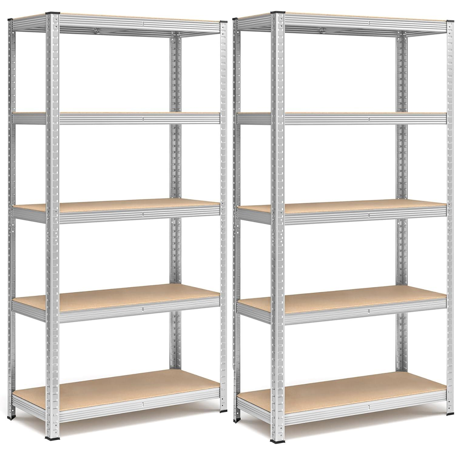Songmics polcos állvány, rakásolható, 5 polc, 40×90×180 cm, ezüst, 2 db (81059)
