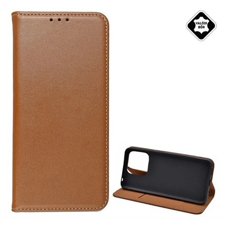 Redmi 12C GIGAPACK Tok álló, valódi bőr FLIP, asztali tartó, BARNA