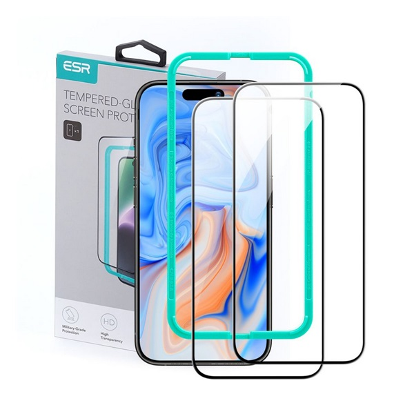 Защитно фолио за екран, съвместимо, защитно стъкло за екран на Apple iPhone 15 Plus Esr 2бр (2.5d, 0.33mm, 9h + допълнителна рамка) черно, опаковка на производителя