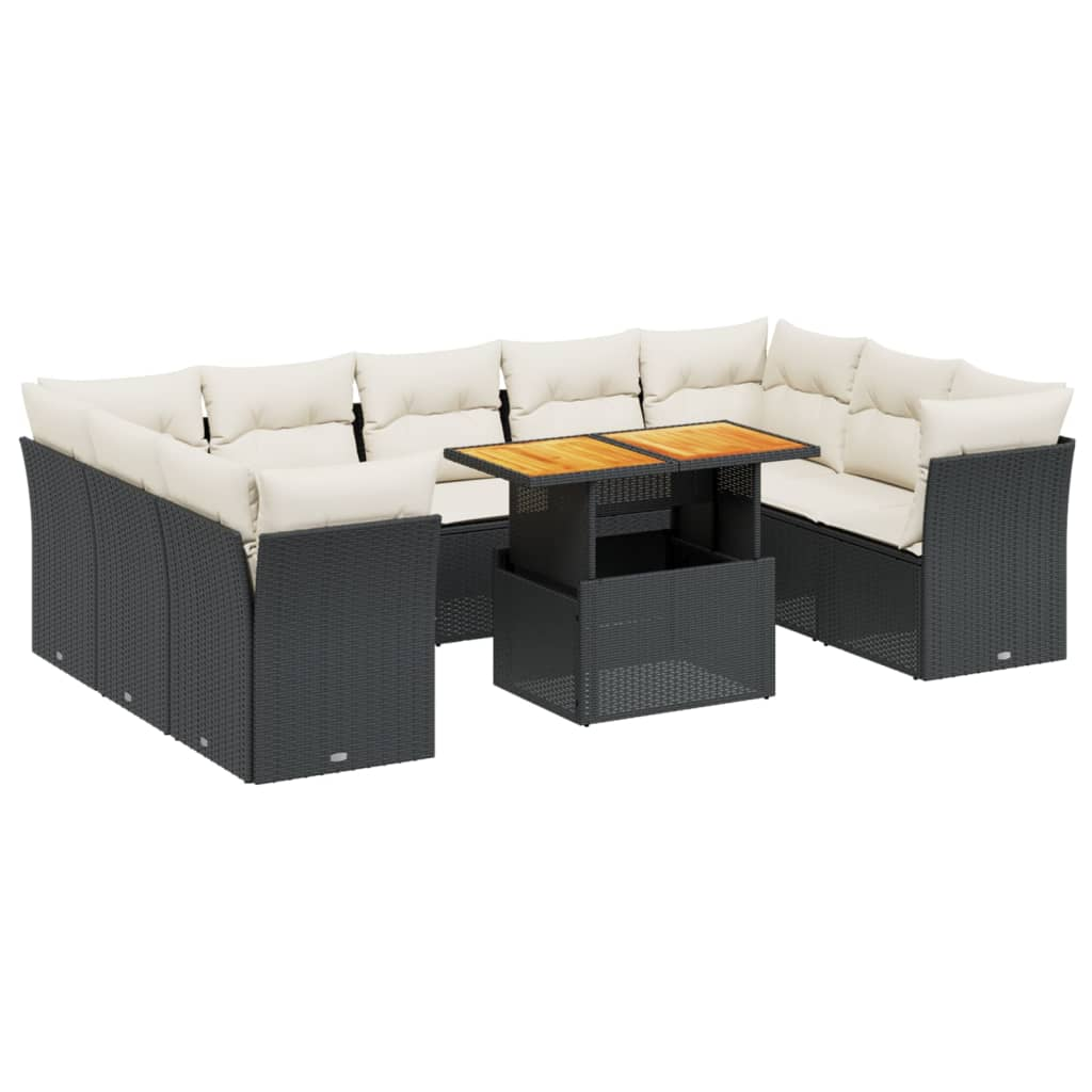 10 részes fekete polyrattan kerti ülőgarnitúra párnákkal (3270993)