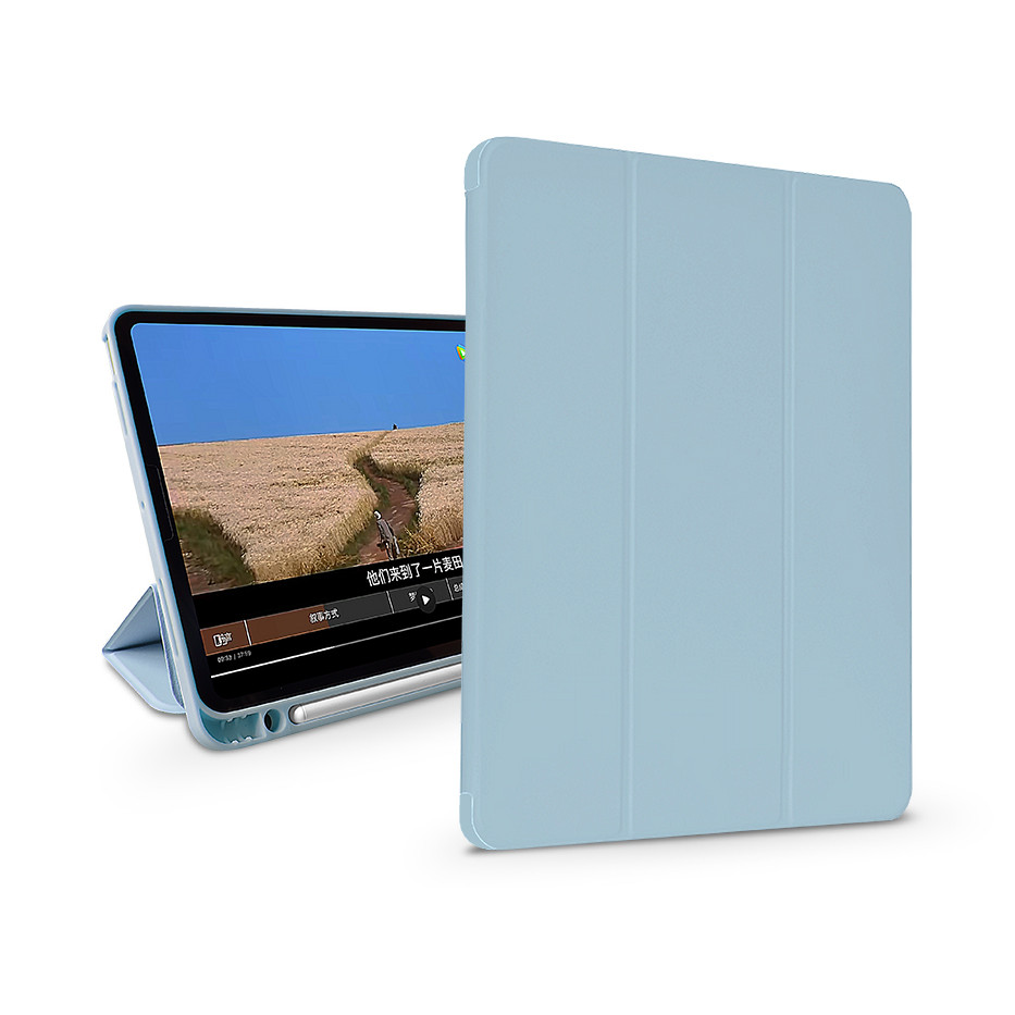 Apple iPad 10.2 (2019/2020/2021) tablet tok (Smart Case) on/off funkcióval, Apple Pencil tartóval, mágneses töltővel - Devia Leather Case With Pencil Slot -kék