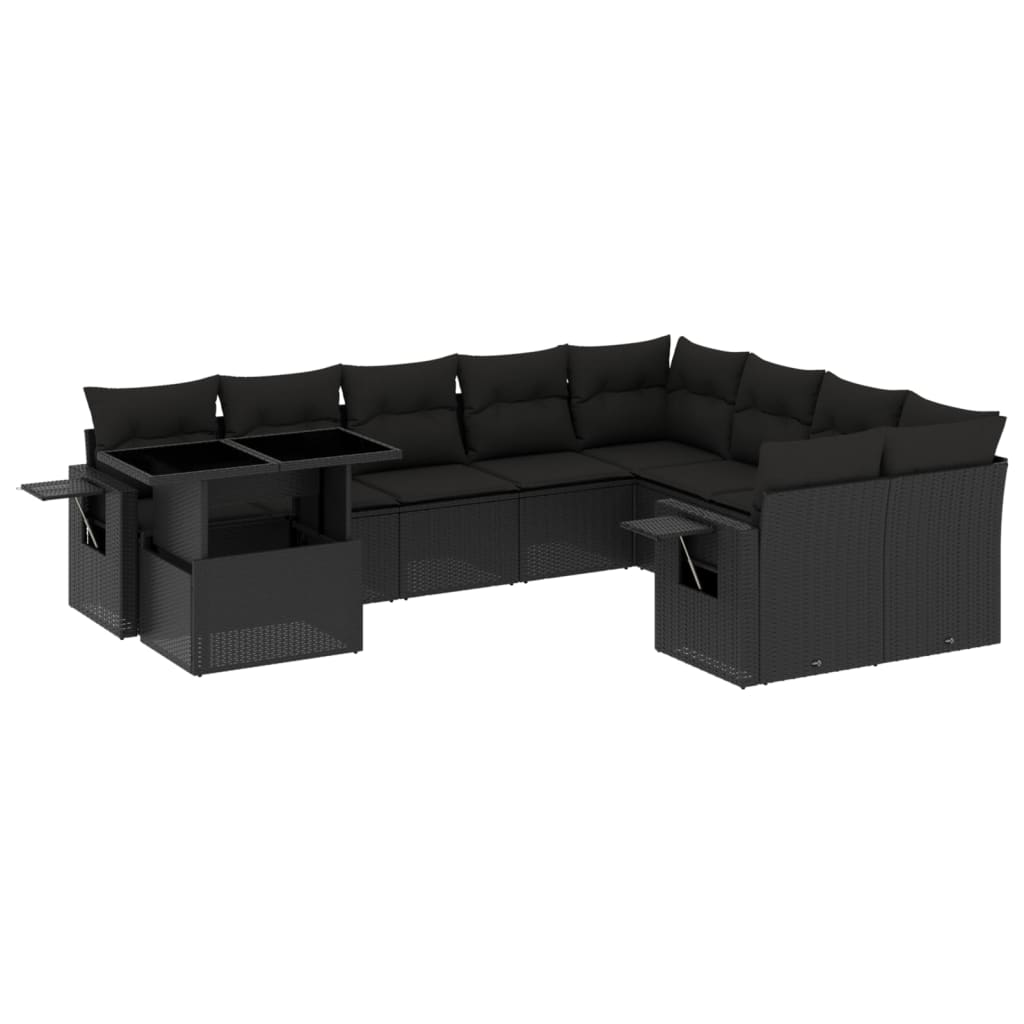 10 részes fekete polyrattan kerti ülőgarnitúra párnákkal (3268135)