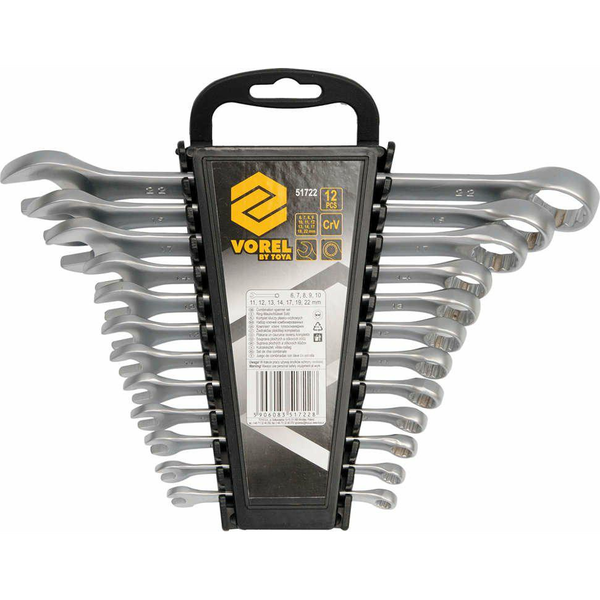 VOREL OČKOPLOCHÉ KLÍČE 6-22MM 12 KS SATÉNOVÉ
