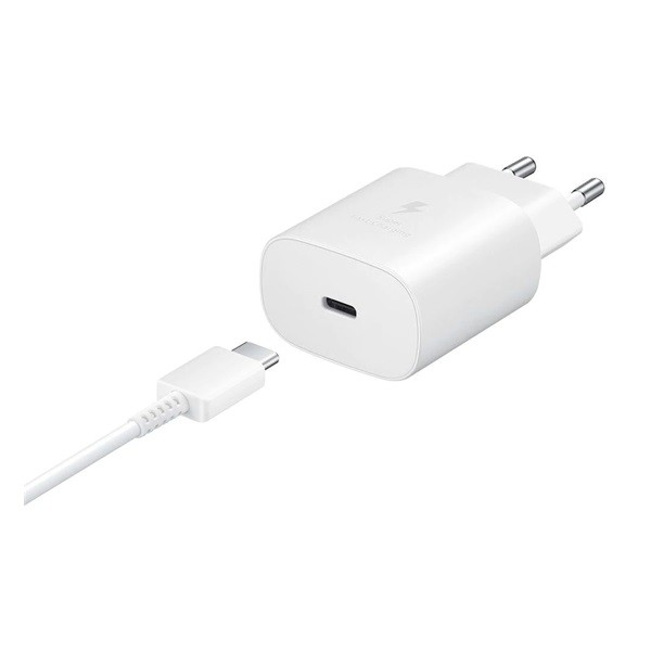 SAMSUNG hálózati töltő Type-C aljzat (5V / 3000mA, 25W, PD gyorstöltés támogatás + EP-DA905BWE Type-C kábel) FEHÉR (EP-TA800EWE / EP-DA905BWE) (EP-TA800EWE / EP-DA905BWE)