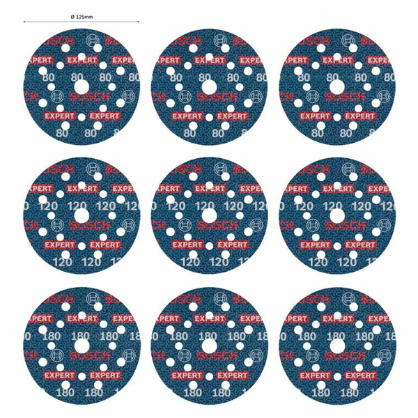 Set De Discos De Lija Para Láminas Expert O780, 125 Mm, G80 (3 Uds.), G120(3 Uds.), G180 (3 Uds.), 9 Unidades