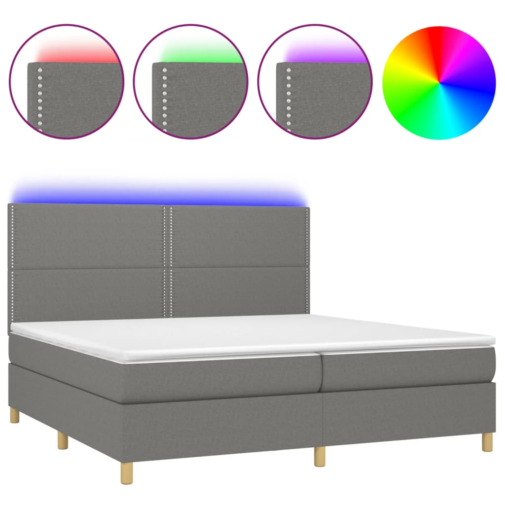 sötétszürke szövet rugós és LED-es ágy matraccal 200x200 cm (3135382)