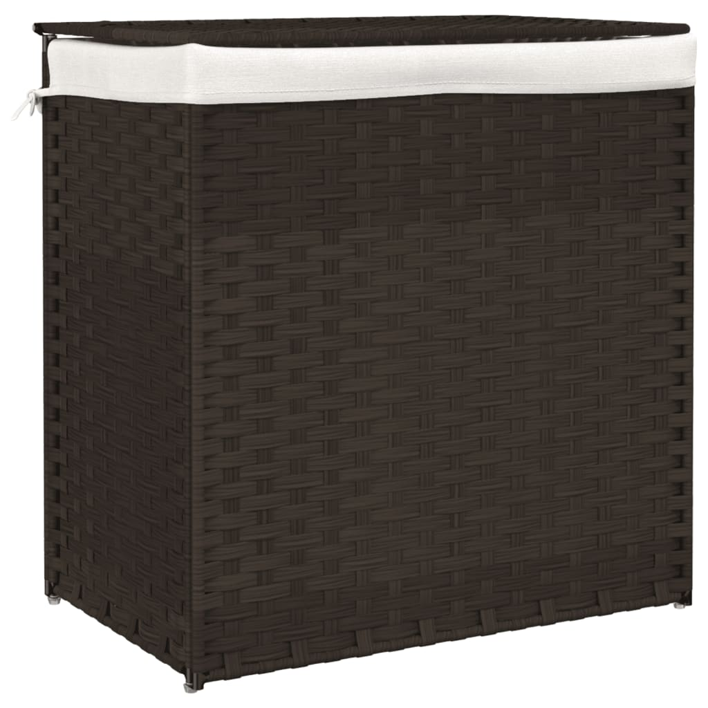 sötétbarna polyrattan szennyeskosár 2 rekesszel 53x35x57 cm (372035)