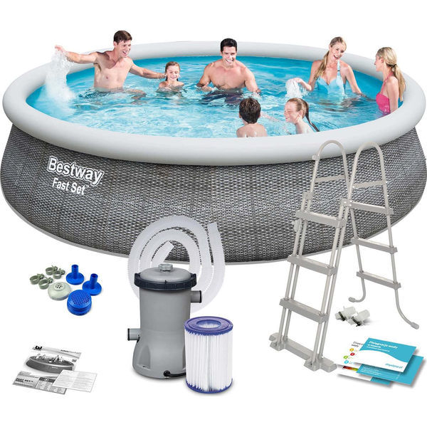 Bestway 57372 swimmingpool til over jorden Oppustelig pool Rund 12362 L Grå