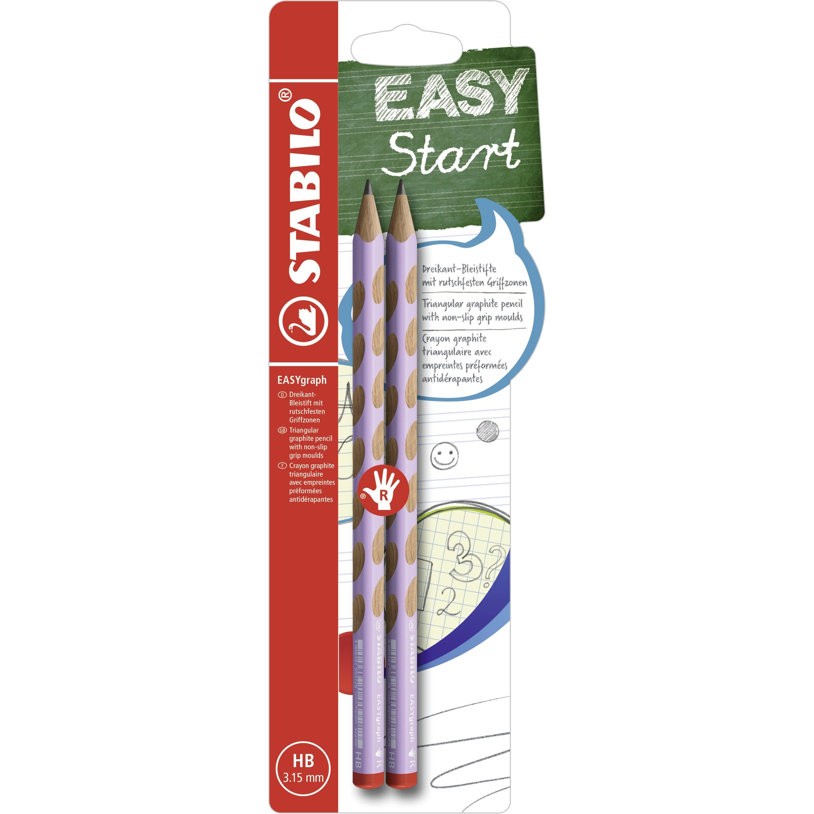 Stabilo EASYgraph R Pastel Edition HB lila, 2 db buborékfólia (4006381558785)