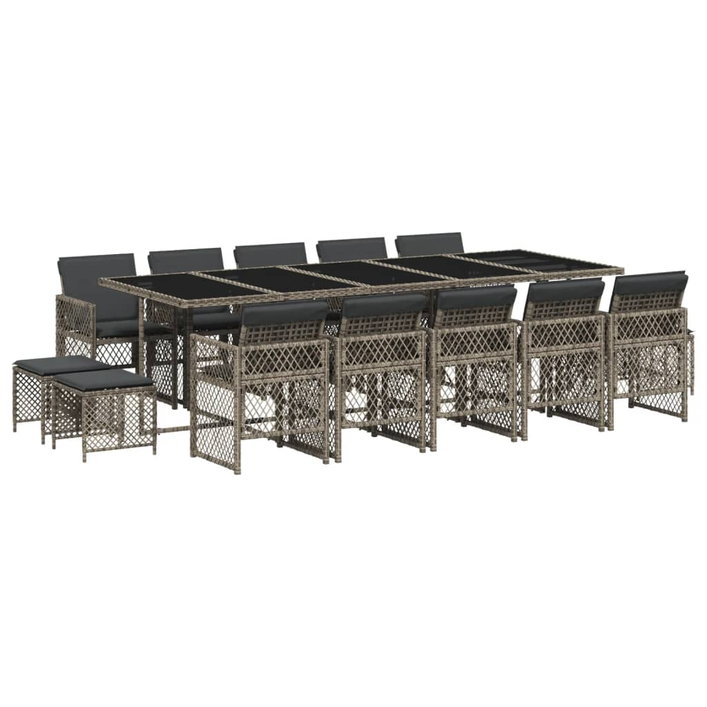 15 részes szürke polyrattan kerti étkezőgarnitúra párnákkal (3210812)