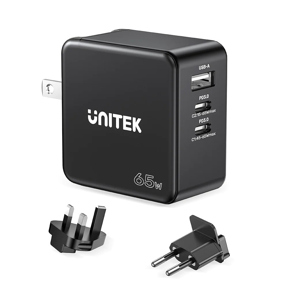 Unitek P1117B USB-A / 2x USB-C Hálózati töltő - Fekete (65W) (P1117B)