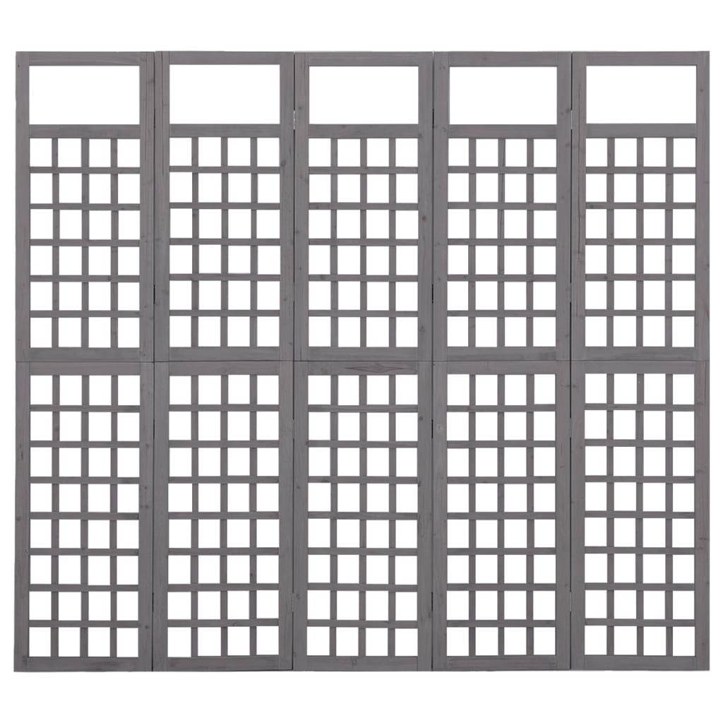 szürke 5 paneles tömör fenyőfa térelválasztó/lugasrács 201,5x180cm (316488)