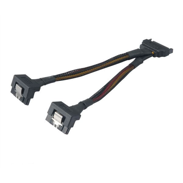 Akasa 15pin SATA apa --> 2x 15pin SATA anya 90°-ban elforgatott tápkábel 15cm (AK-CBPW) (AK-CBPW)